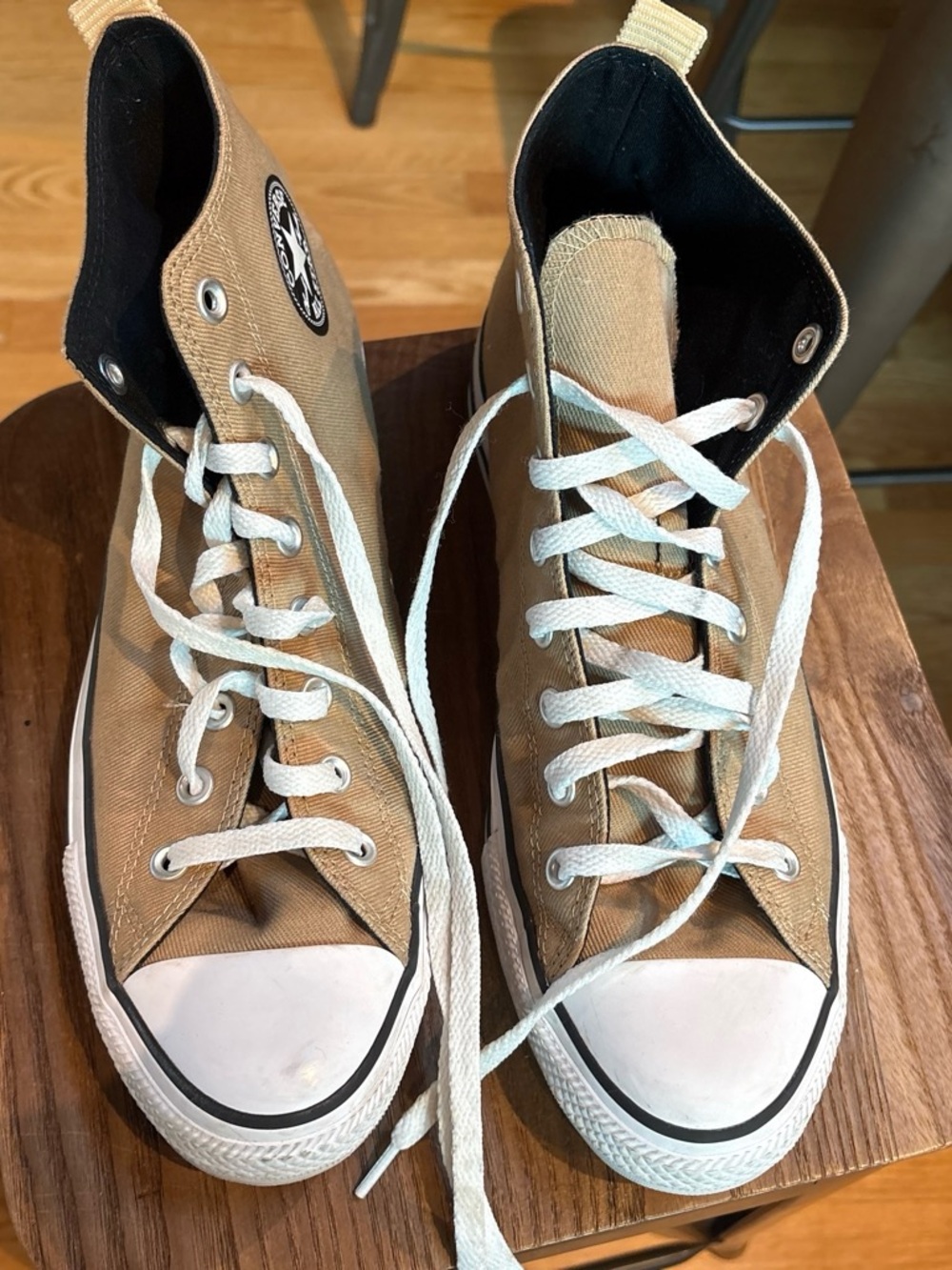 High-Top Canvas Sneakers in Tan with White Accents